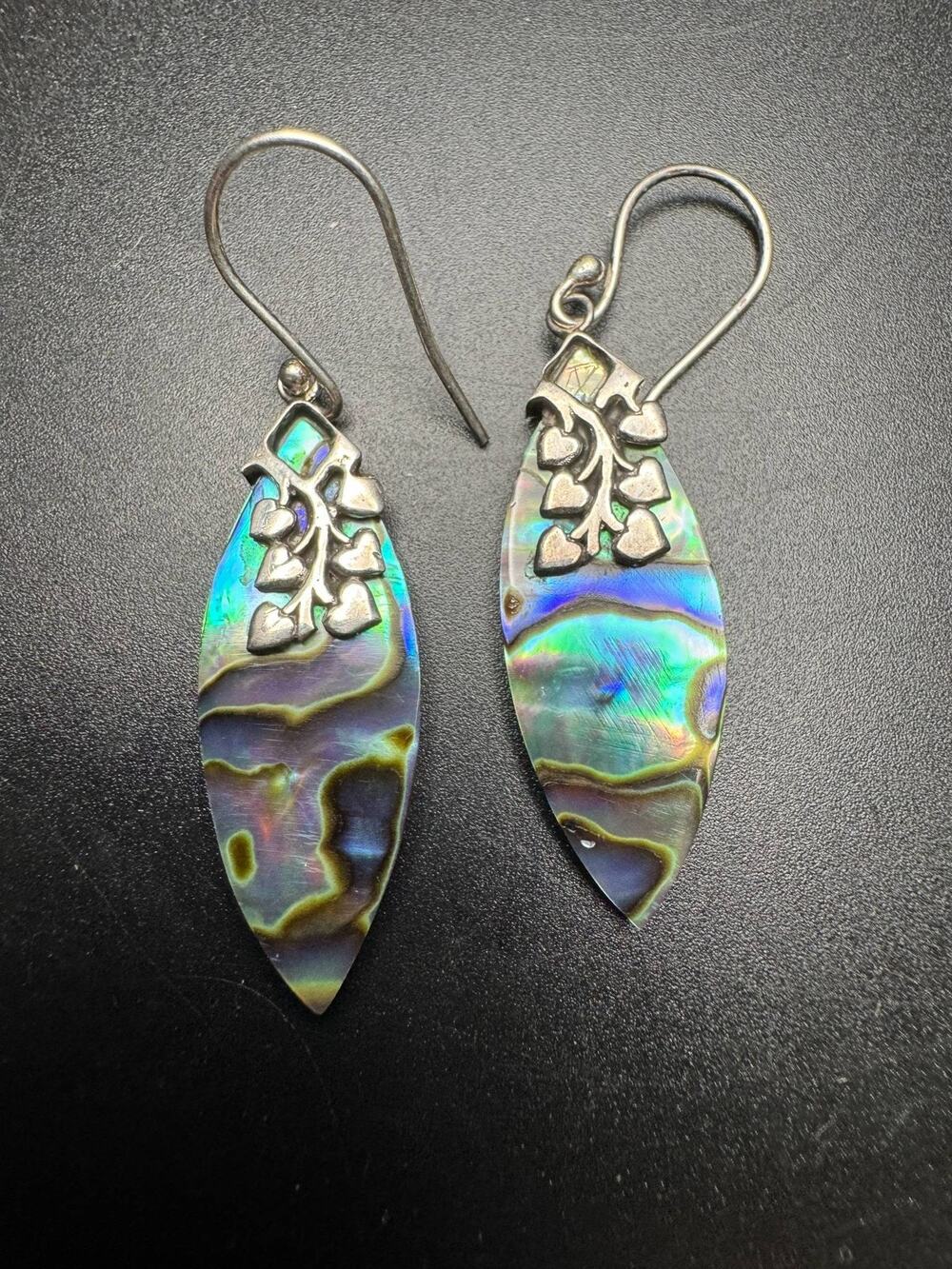 Abalone Shell Dangle Earrings 925 Sterling Silver Marquise Leaf Drop Jewelry